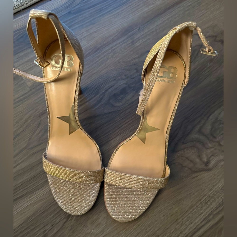 Gianni Bini Metallic Gold Heel Sandal with Ankle Strap